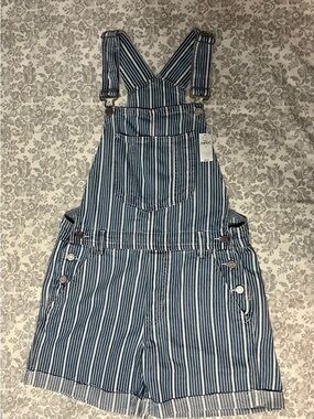 GAP Blue & White Striped Denim Short Overalls